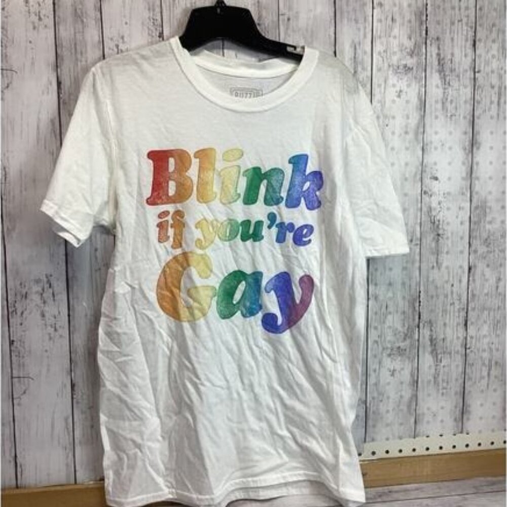 Goth y2k indie normcore gorpcore fisherman BUZZ T SHIRT “BLINK IF YOU'RE GAY M